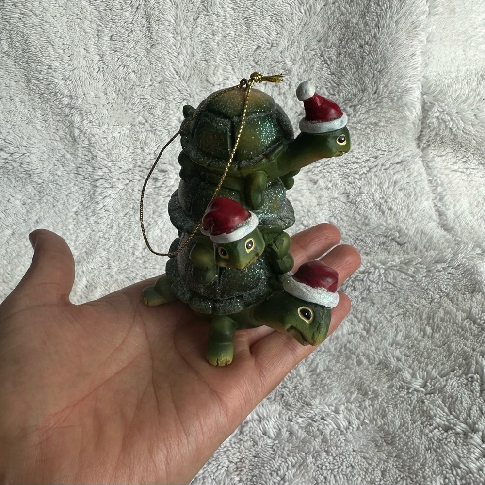 Festive Turtle Ornament with Santa Hats